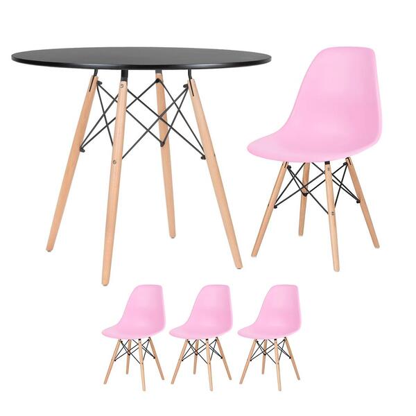 Kit - Mesa Redonda Eames 90 Cm Preto + 3 Cadeiras Eiffel Dsw