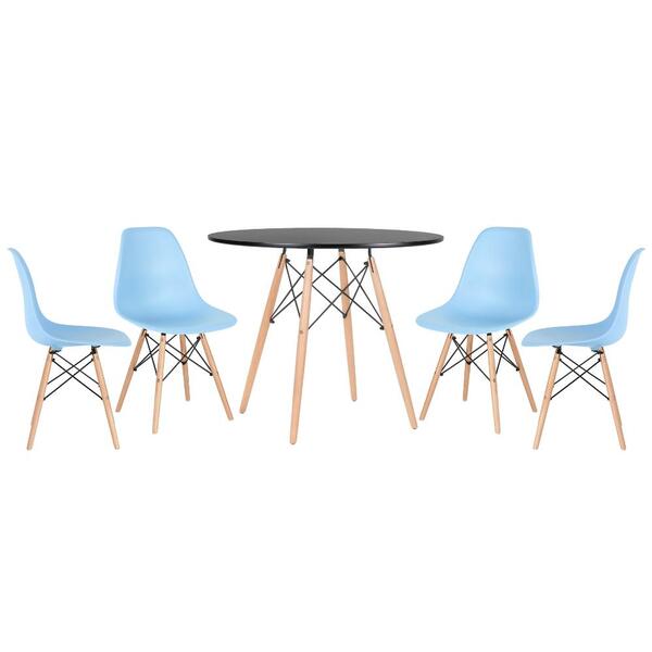 Kit - Mesa Redonda Eames 90 Cm Preto + 4 Cadeiras Eiffel Dsw