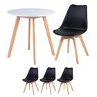 Kit - Mesa Redonda Leda 70 Cm Branco + 3 Cadeiras Estofadas L