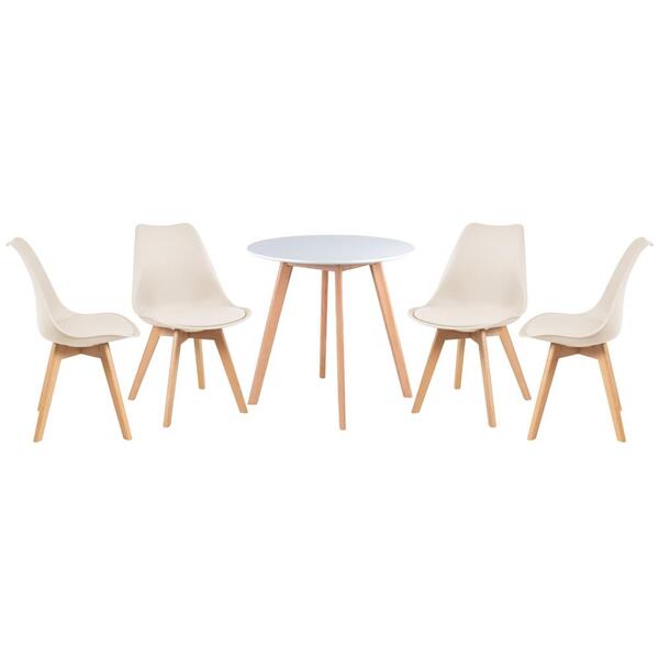 Kit - Mesa Redonda Leda 70 Cm Branco + 4 Cadeiras Estofadas L