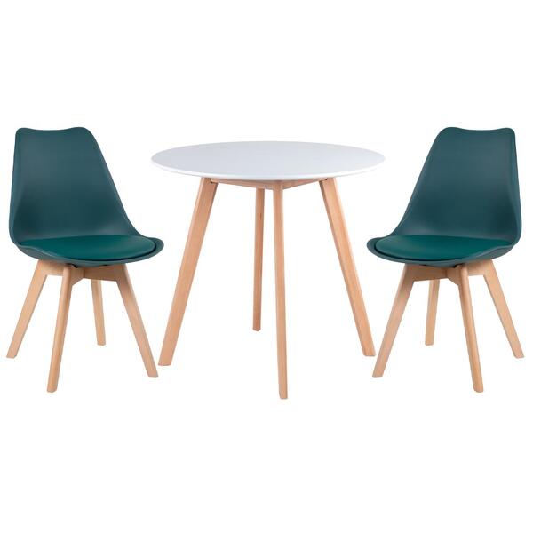 Kit - Mesa Redonda Leda 80 Cm Branco + 2 Cadeiras Estofadas L