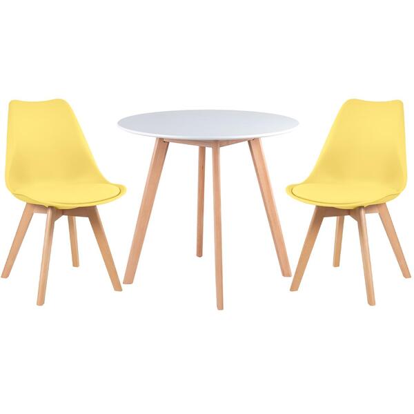 Kit - Mesa Redonda Leda 80 Cm Branco + 3 Cadeiras Estofadas L