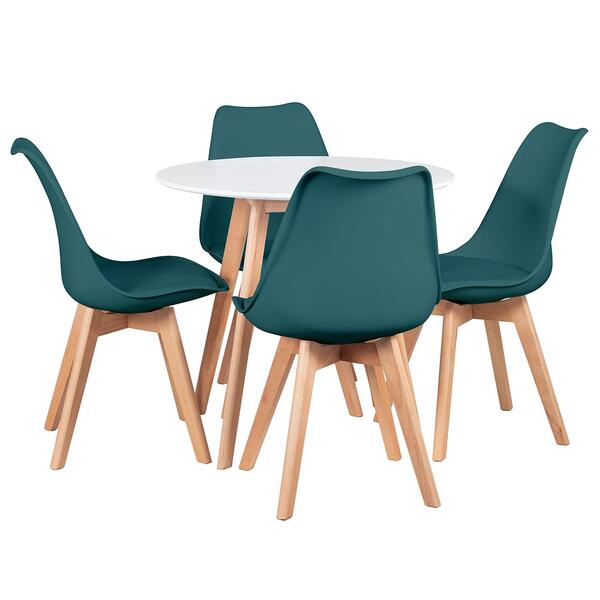 Kit - Mesa Redonda Leda 80 Cm Branco + 4 Cadeiras Estofadas L