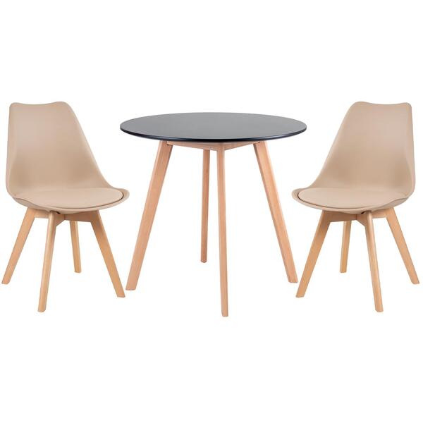 Kit - Mesa Redonda Leda 80 Cm Preto + 3 Cadeiras Estofadas Le