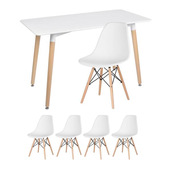 Kit - Mesa Retangular Eames 60 X 120 Cm Branco + 4 Cadeiras E