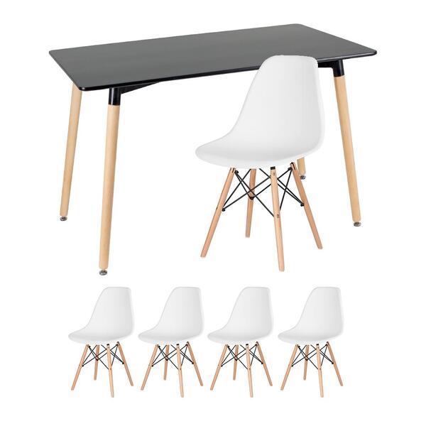 Kit - Mesa Retangular Eames 60 X 120 Cm Preto + 4 Cadeiras Ei