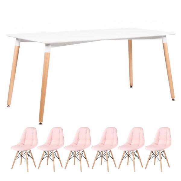 Kit - Mesa Retangular Eames 80 X 160 Cm Branco + 6 Cadeiras E