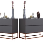 Kit Mesas Cabeceira Cinza Estilo Industrial Pés Ferro Cobre