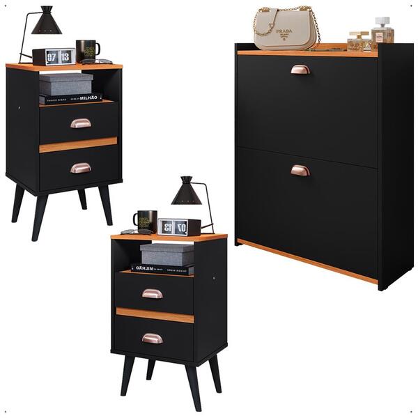 Kit Mesas Cabeceira Nicho Organizador Sapateira Gavetas Bascu