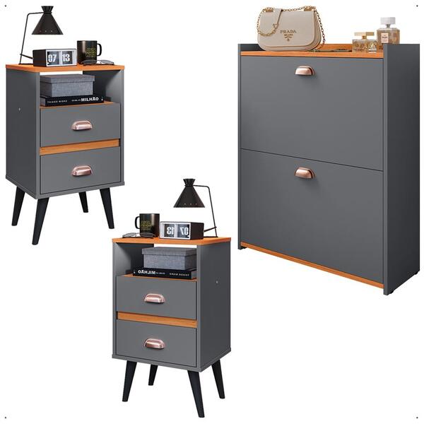 Kit Mesas Cabeceira Nicho Organizador Sapateira Gavetas Bascu