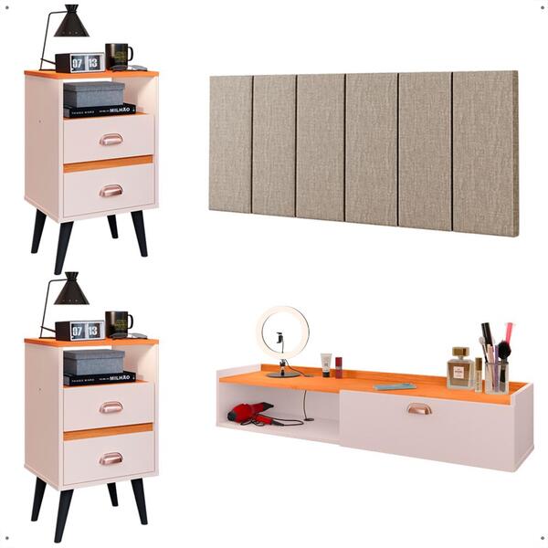 Kit Mesas Cabeceira Penteadeira Suspensa Classic Off White/ci