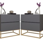 Kit Mesas De Cabeceira Eros Cinza Com Base De Ferro Dourado P