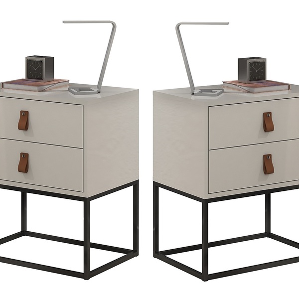 Kit Mesas De Cabeceira Moderno Estilo Americano 2 Gavetas Com