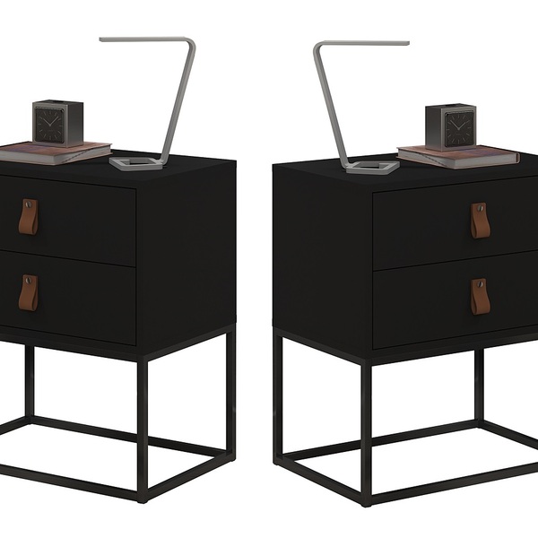 Kit Mesas De Cabeceira Moderno Estilo Americano 2 Gavetas Com