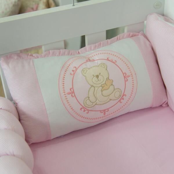 Kit Mini Berço Com 7 Peças Trança Bebê Urso Rosa Carolina Baby