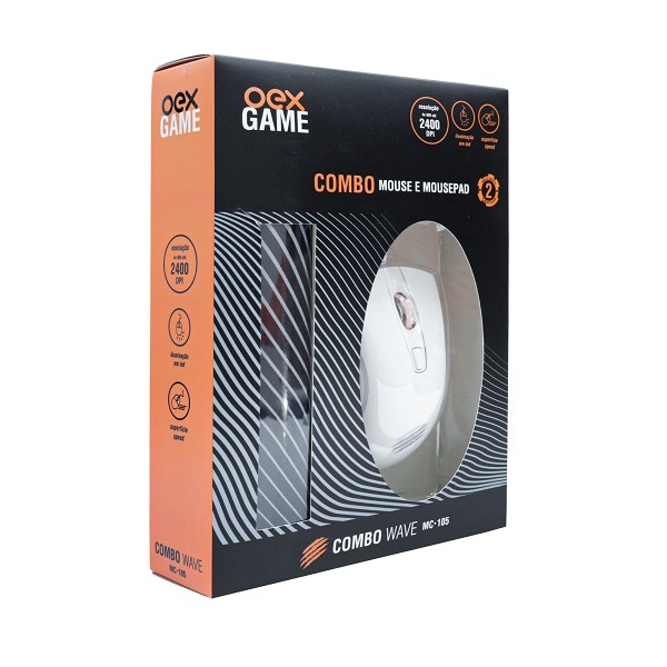 Kit Mouse E Mousepad Wave Oex Mc105 Preto/branco