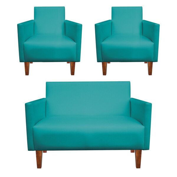 Kit Namoradeira 02 Lugares E 02 Poltronas Jade Corino Azul Tu