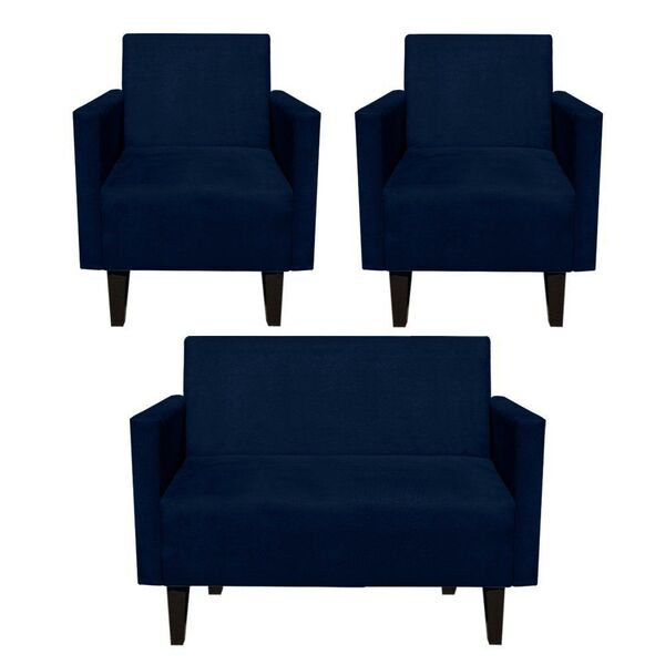 Kit Namoradeira 02 Lugares E 02 Poltronas Jade Suede Azul Mar