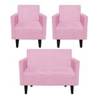 Kit Namoradeira 02 Lugares E 02 Poltronas Jade Suede Rosa Beb