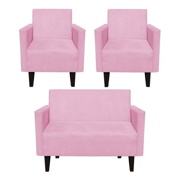 Kit Namoradeira 02 Lugares E 02 Poltronas Jade Suede Rosa Beb