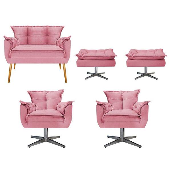 Kit Namoradeira 02 Poltronas E 02 Puff Opala Rosa Bebê