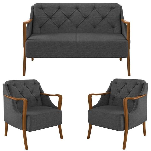 Kit Namoradeira 135cm E 2 Poltronas Decorativas Capitonê Lapa