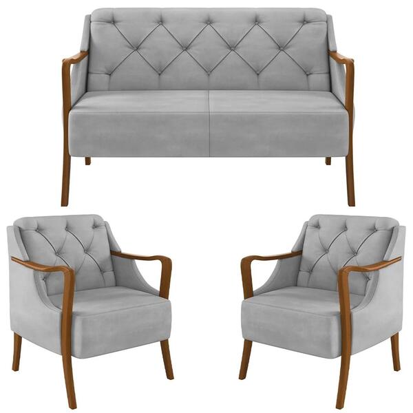 Kit Namoradeira 135cm E 2 Poltronas Decorativas Capitonê Lapa