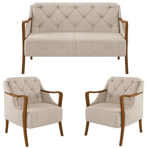 Kit Namoradeira 135cm E 2 Poltronas Decorativas Capitonê Lapa