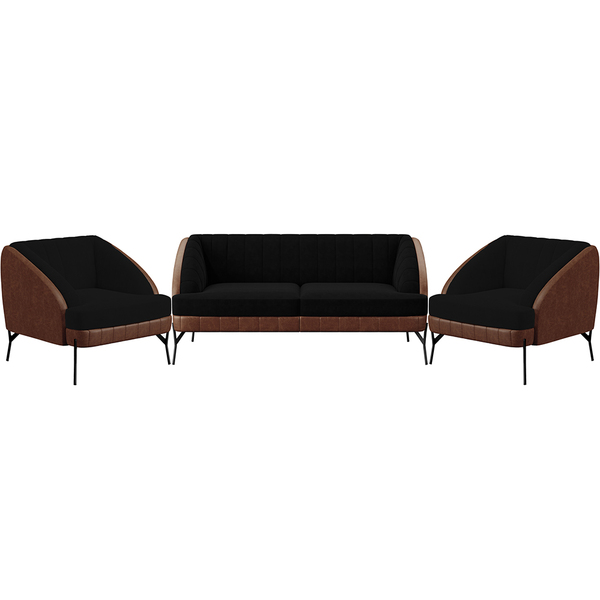 Kit Namoradeira 2 Lugares E 2 Poltronas Coral D02 Veludo Pret