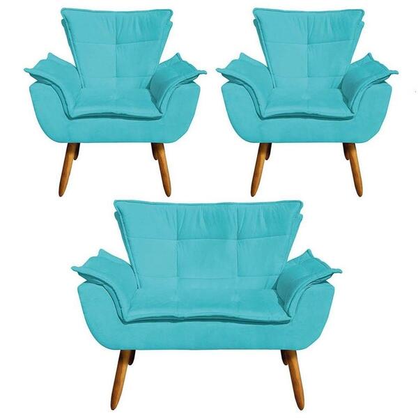 Kit Namoradeira 2 Lugares E 2 Poltronas Decorativas Pés Palit