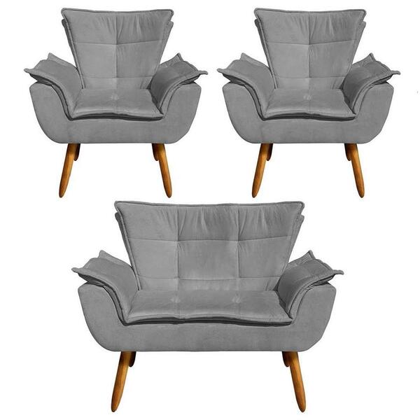 Kit Namoradeira 2 Lugares E 2 Poltronas Decorativas Pés Palit