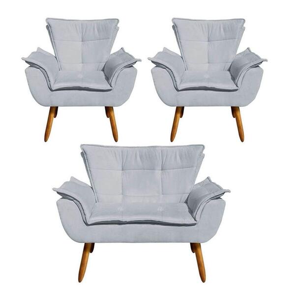 Kit Namoradeira 2 Lugares E 2 Poltronas Decorativas Pés Palit