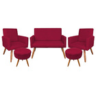 Kit Namoradeira 2 Poltronas E 2 Puffs Redondo Nina Suede Pés