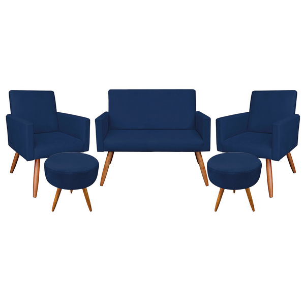 Kit Namoradeira 2 Poltronas E 2 Puffs Redondo Nina Suede Pés