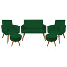 Kit Namoradeira 2 Poltronas E 2 Puffs Redondo Nina Suede Verd