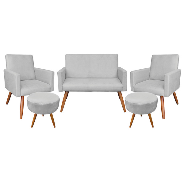 Kit Namoradeira 2 Poltronas E 2 Puffs Redondo Nina Veludo Cin