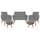 Kit Namoradeira 2 Poltronas E 2 Puffs Redondo Nina Veludo Gra