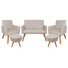 Kit Namoradeira 2 Poltronas E 2 Puffs Redondo Nina Veludo Pés