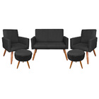 Kit Namoradeira 2 Poltronas E 2 Puffs Redondo Nina Veludo Pre