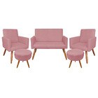 Kit Namoradeira 2 Poltronas E 2 Puffs Redondo Nina Veludo Ros