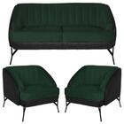 Kit Namoradeira 2 Poltronas Veludo Preto/verde Musgo
