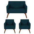 Kit Namoradeira + 02 Poltronas Decorativa Gabriela Suede Azul