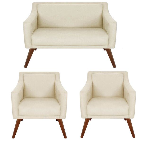 Kit Namoradeira + 02 Poltronas Decorativa Gabriela Suede Bege