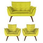Kit Namoradeira + 02 Poltronas Decorativa Opalla Suede Amarel