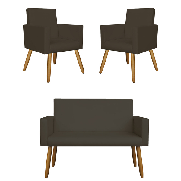 Kit Namoradeira + 02 Poltronas Decorativas Courino Promoção C