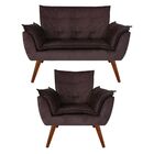 Kit Namoradeira + 1 Poltrona Decorativa Opalla Suede Marrom -