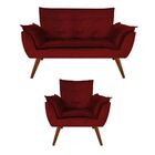 Kit Namoradeira + 1 Poltrona Decorativa Opalla Suede Vinho -