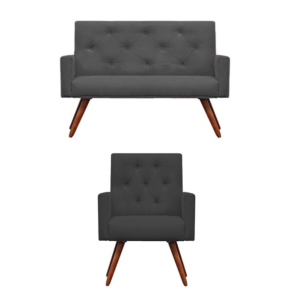 Kit Namoradeira + 1 Poltronas Decorativas Nina Capitonê Suede