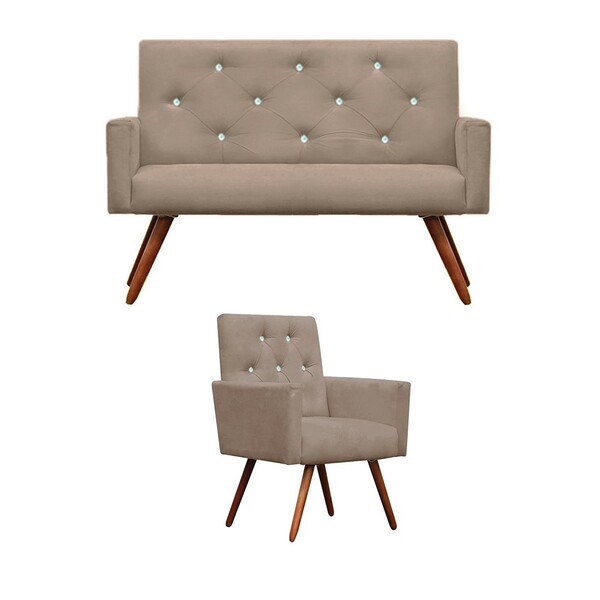 Kit Namoradeira + 1 Poltronas Decorativas Nina Capitonê Suede