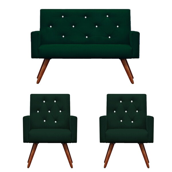 Kit Namoradeira + 2 Poltronas Decorativa Nina Capitonê Suede